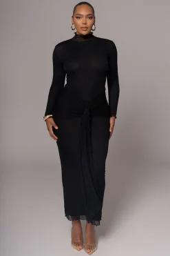 Black Drape Mock Neck Dress*JLUXLABEL Sale