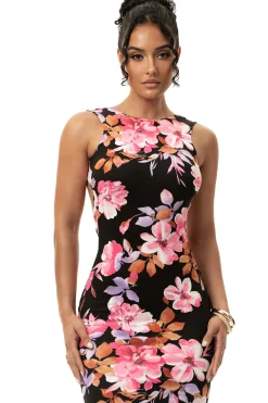 Black Floral JLUXBASIX FRONT AND CENTER MAXI DRESS*JLUXLABEL Hot