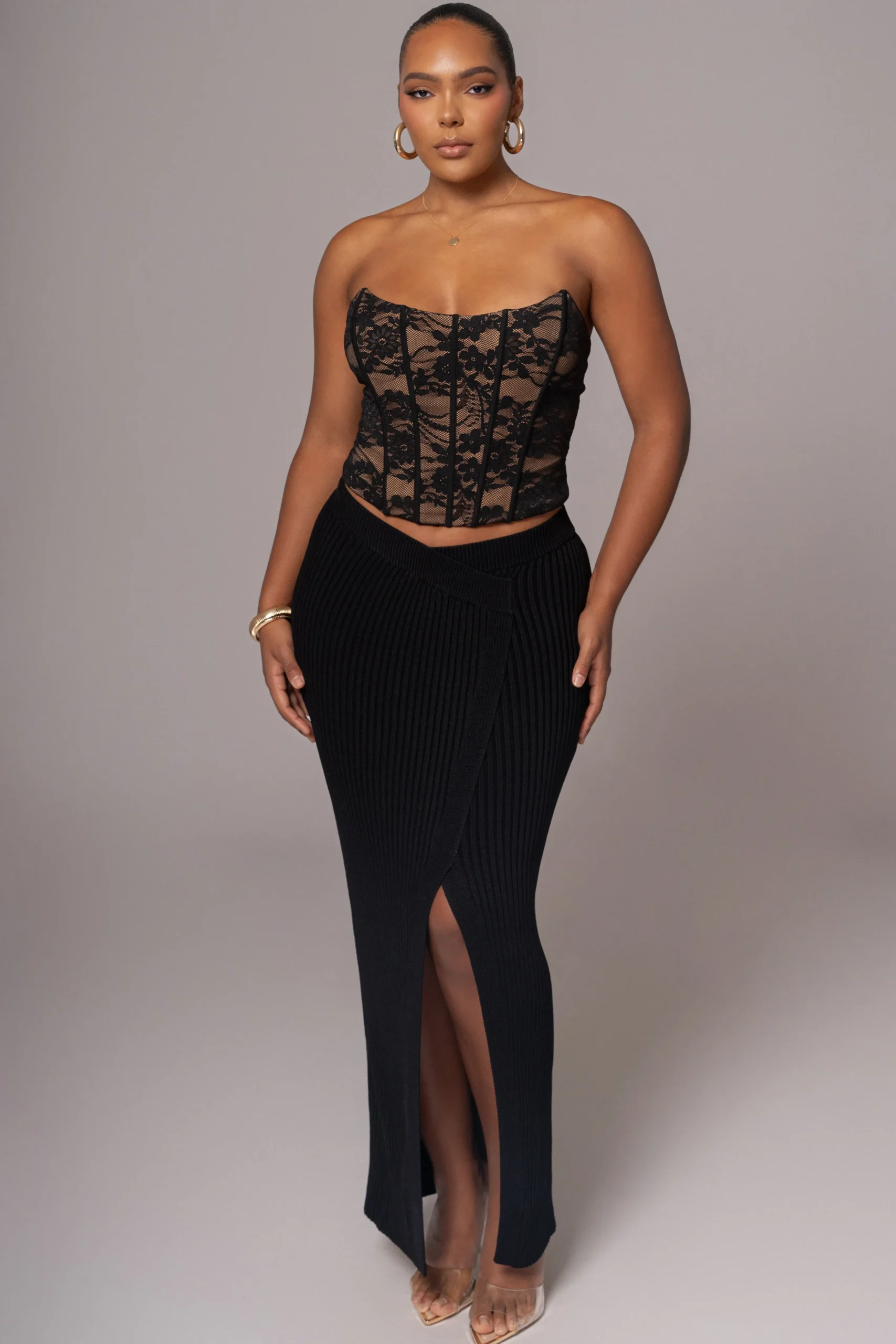 Black Hamptons Ribbed Slit Skirt*JLUXLABEL Best