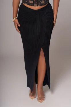 Black Hamptons Ribbed Slit Skirt*JLUXLABEL Best