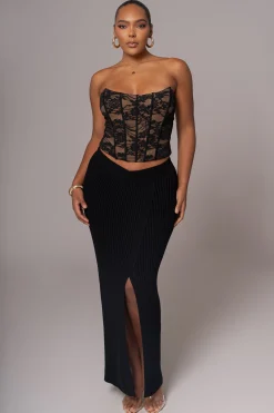 Black Hamptons Ribbed Slit Skirt*JLUXLABEL Best