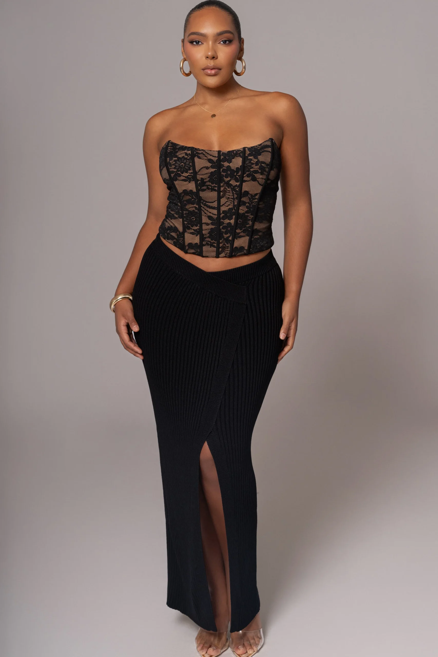 Black Hamptons Ribbed Slit Skirt*JLUXLABEL Best