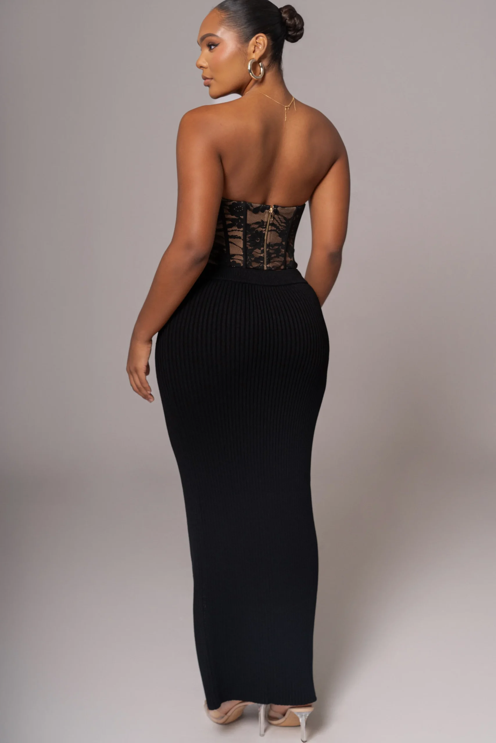 Black Hamptons Ribbed Slit Skirt*JLUXLABEL Best