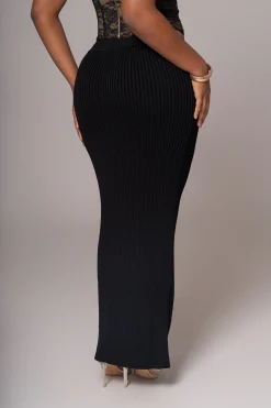 Black Hamptons Ribbed Slit Skirt*JLUXLABEL Best
