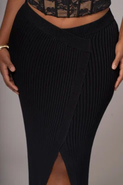 Black Hamptons Ribbed Slit Skirt*JLUXLABEL Best