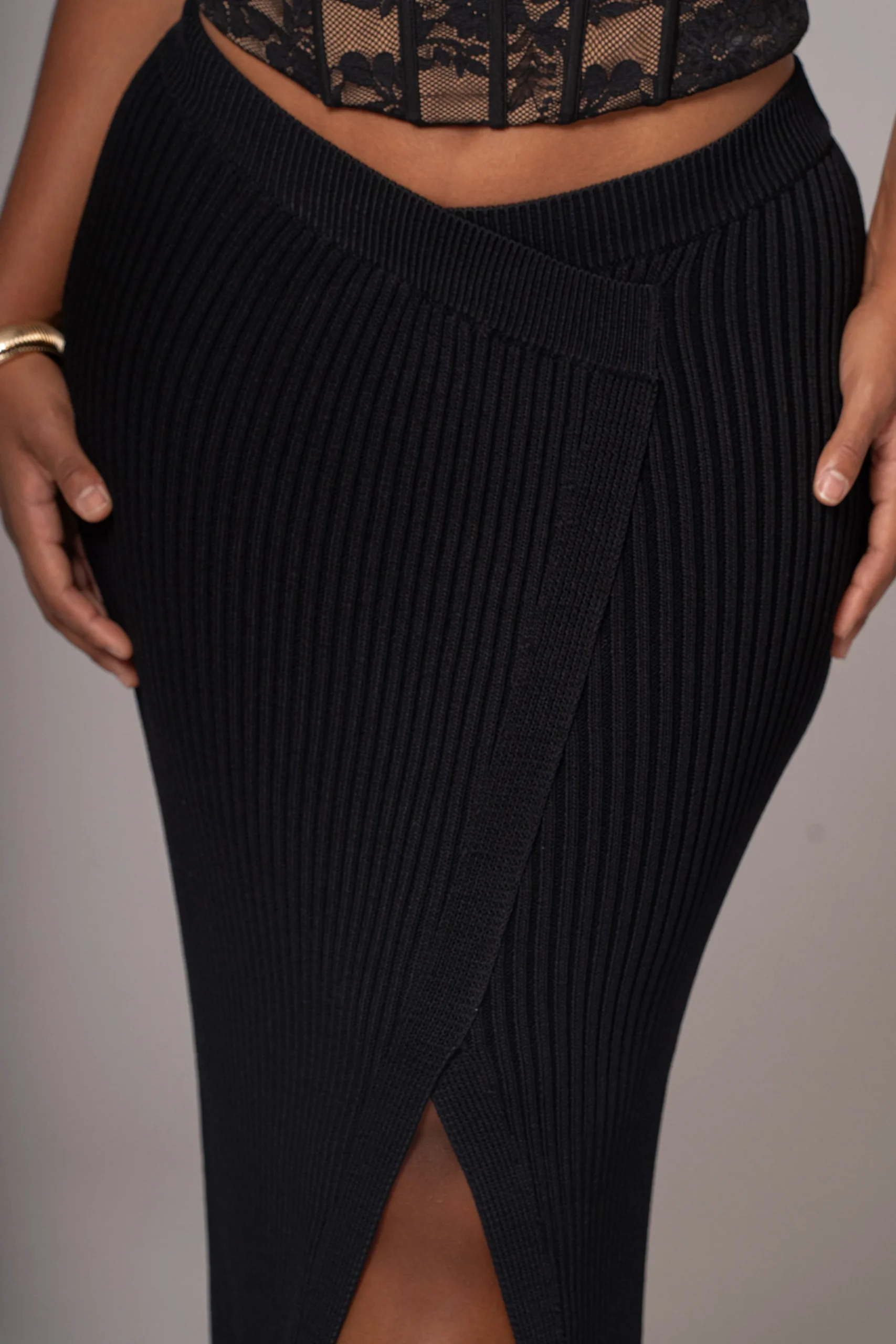 Black Hamptons Ribbed Slit Skirt*JLUXLABEL Best