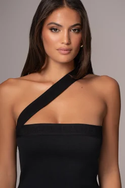 Black Ivone Asymmetrical Midi Dress*JLUXLABEL Clearance