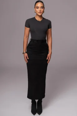 Black Joy Suede Maxi Skirt*JLUXLABEL Online