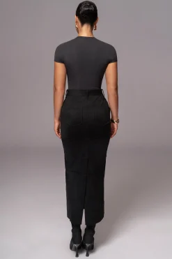 Black Joy Suede Maxi Skirt*JLUXLABEL Online