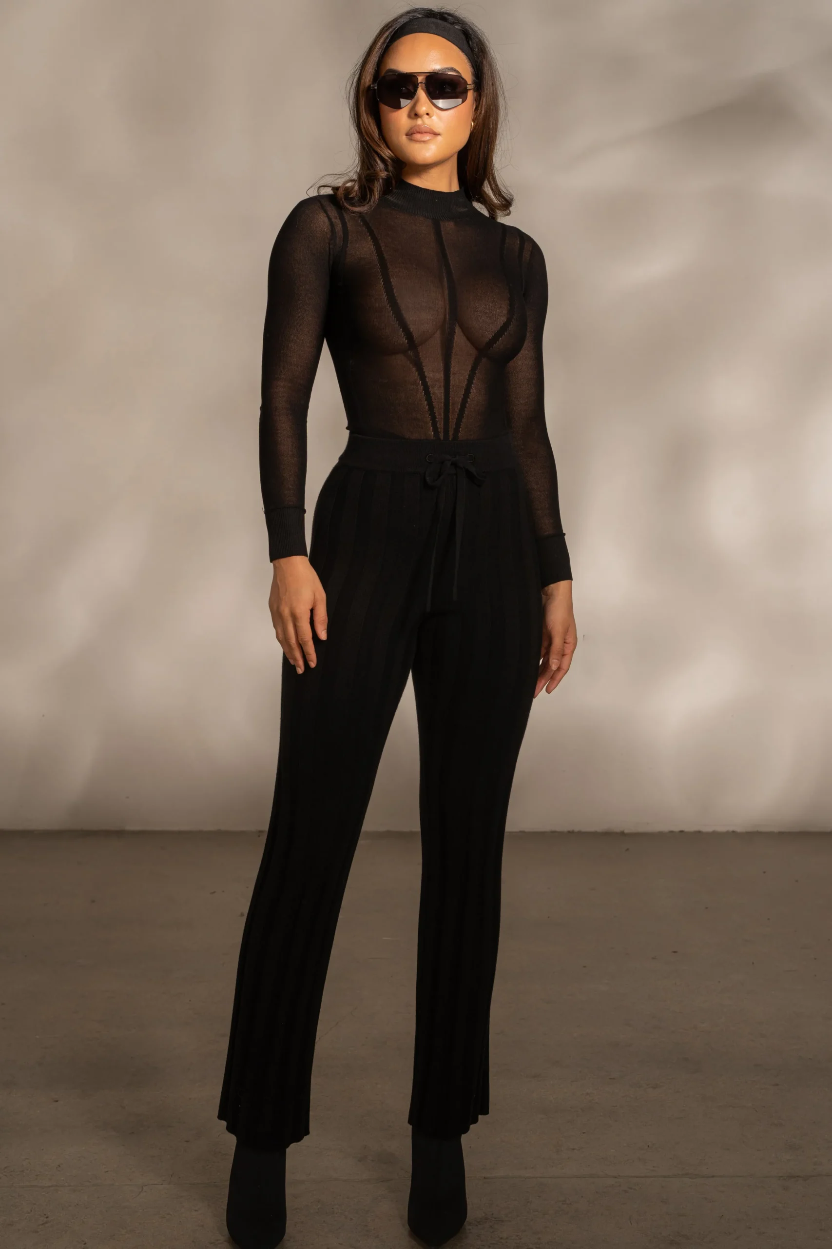 Black Lori Sheer Knit Bodysuit*JLUXLABEL Best