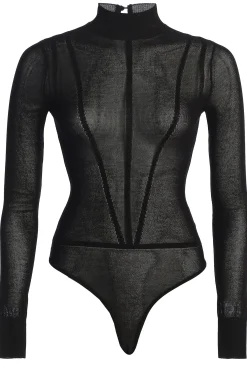 Black Lori Sheer Knit Bodysuit*JLUXLABEL Best