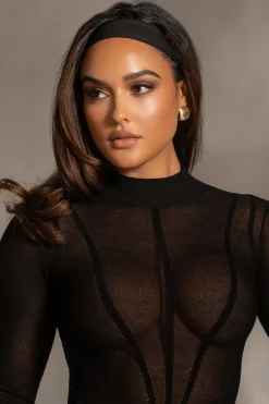 Black Lori Sheer Knit Bodysuit*JLUXLABEL Best
