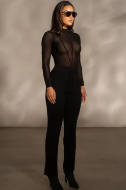 Black Lori Sheer Knit Bodysuit*JLUXLABEL Best