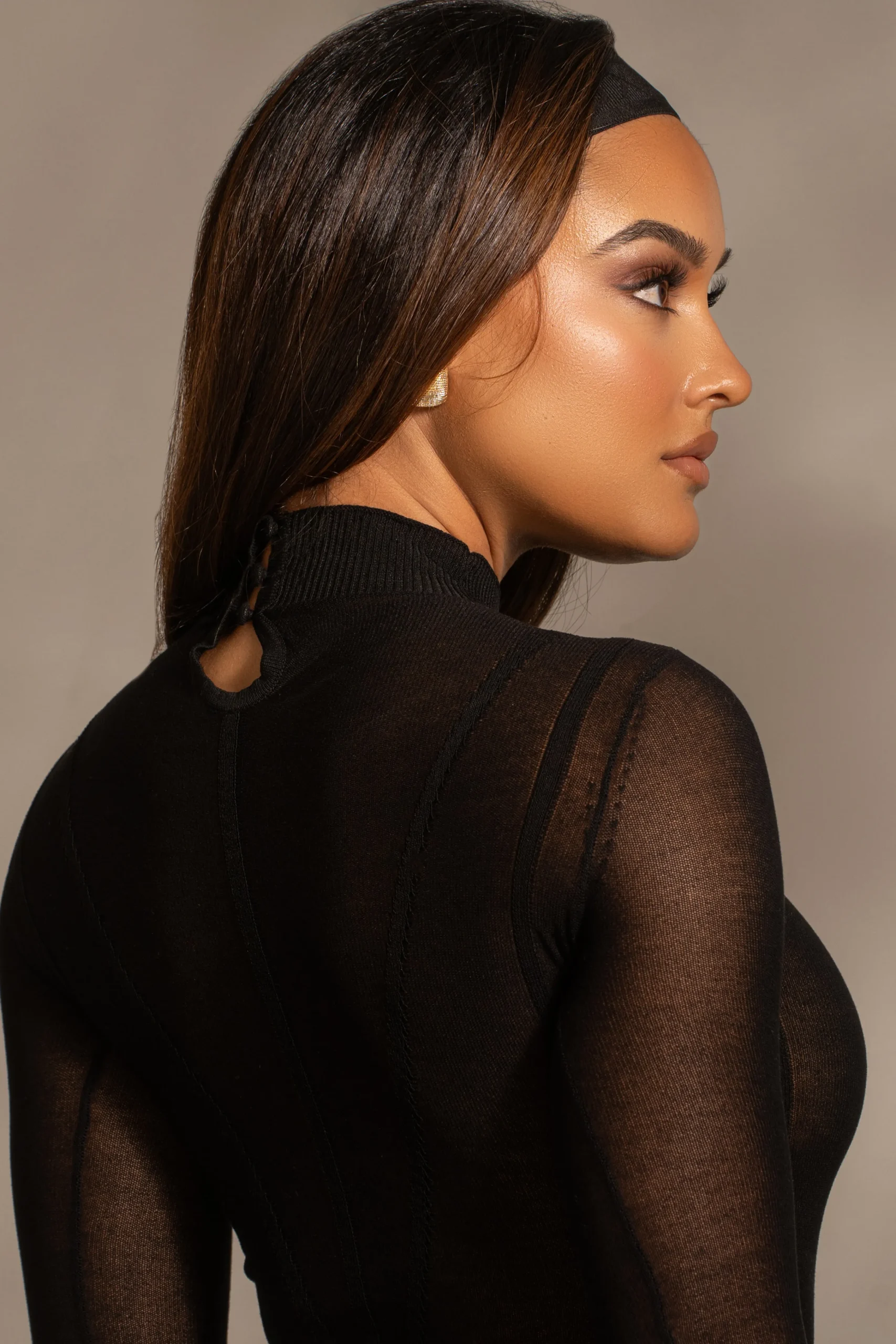 Black Lori Sheer Knit Bodysuit*JLUXLABEL Best