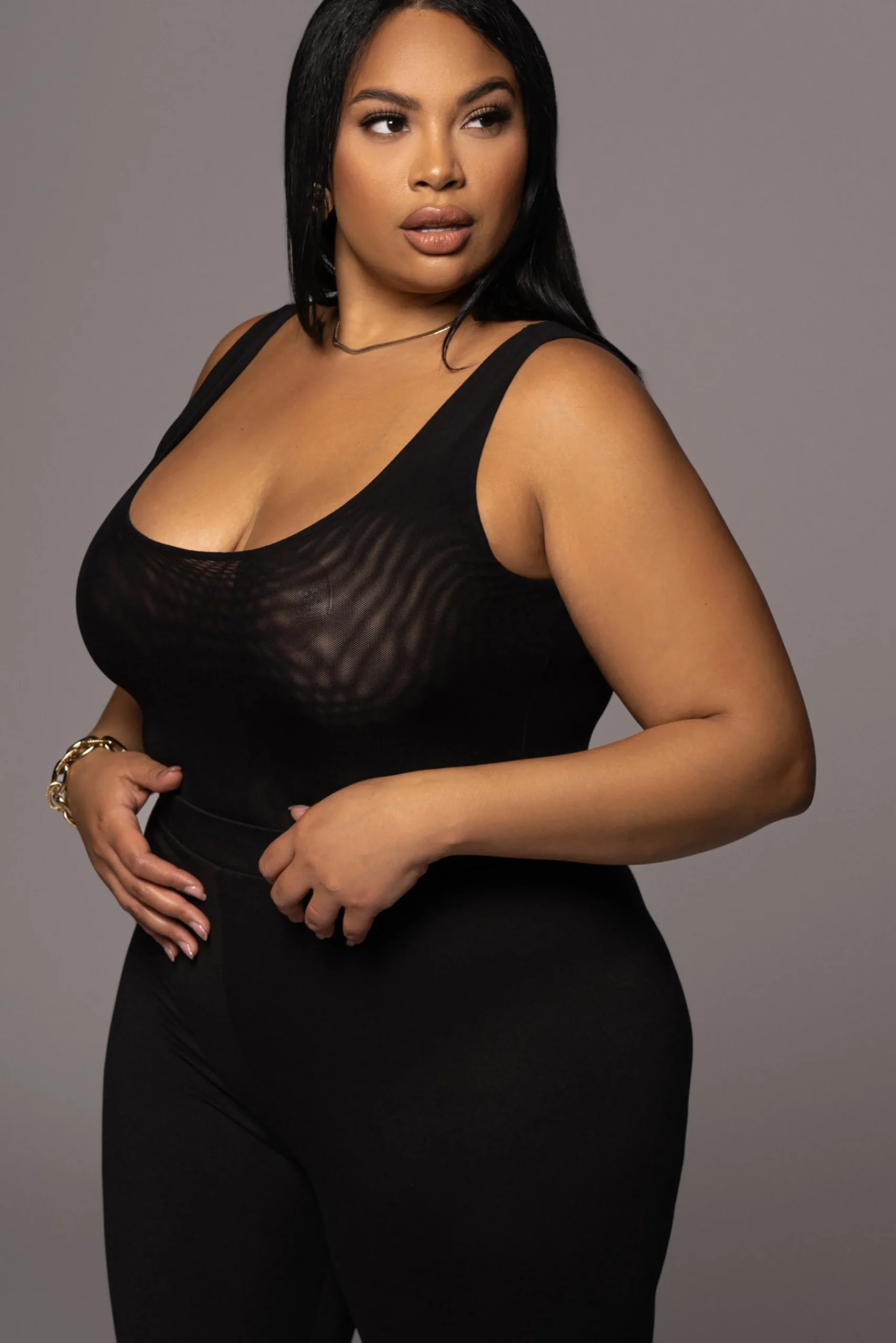 Black Mesh Essentials Tank Bodysuit Undergarment*JLUXLABEL Online