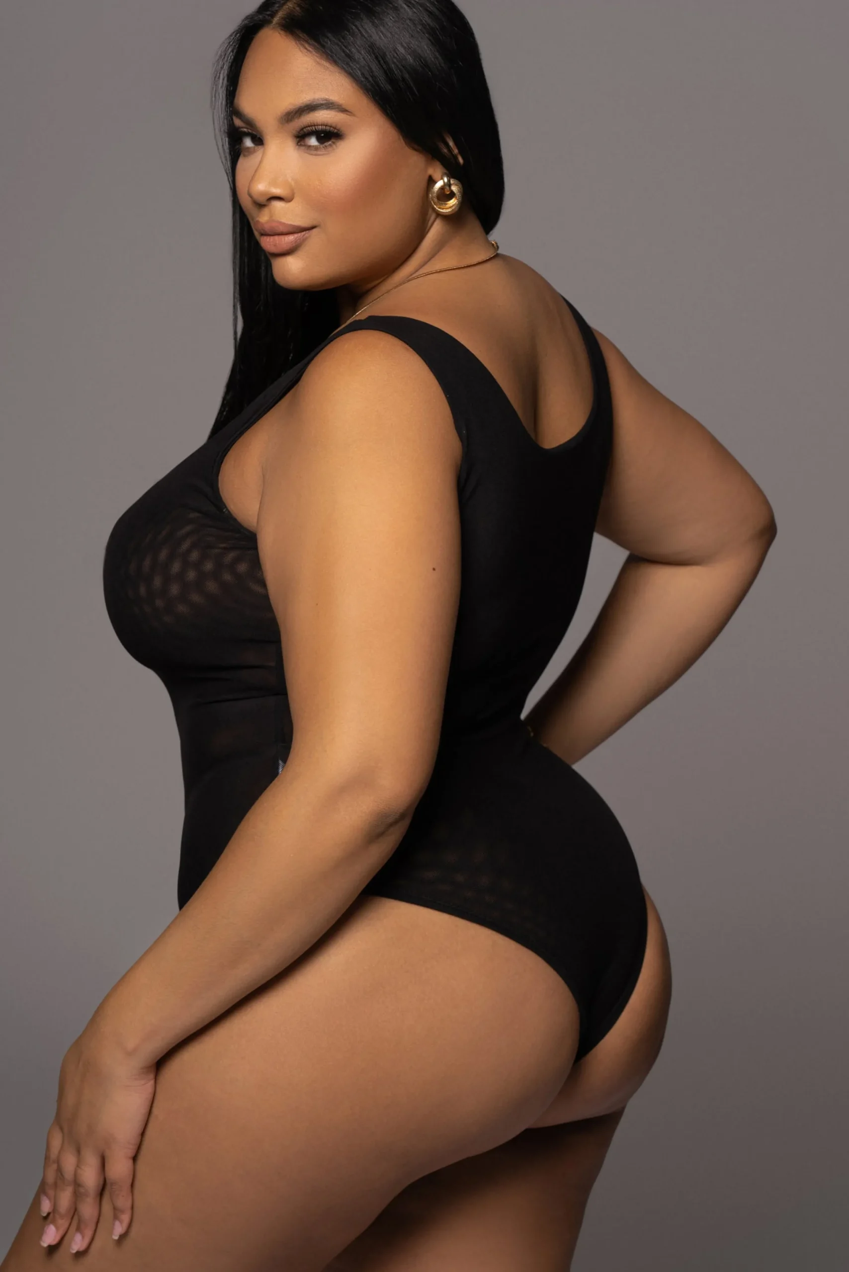 Black Mesh Essentials Tank Bodysuit Undergarment*JLUXLABEL Online