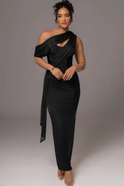 Black Metallic Celestina Draped Maxi Dress*JLUXLABEL Hot
