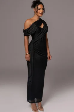 Black Metallic Celestina Draped Maxi Dress*JLUXLABEL Hot