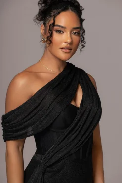 Black Metallic Celestina Draped Maxi Dress*JLUXLABEL Hot