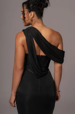 Black Metallic Celestina Draped Maxi Dress*JLUXLABEL Hot