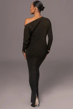 Black Night Shimmers Asymmetrical Maxi Dress*JLUXLABEL Hot