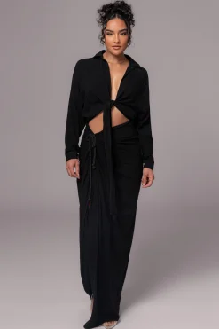 Black Noelia Linen Slit Skirt*JLUXLABEL Hot