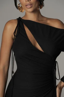 Black Odelia Crinkled Maxi Dress*JLUXLABEL Clearance