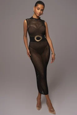 Black Pacific Tides Crochet Maxi Dress*JLUXLABEL Outlet