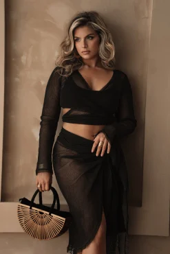 Black Palm City Netted Wrap Top*JLUXLABEL Fashion