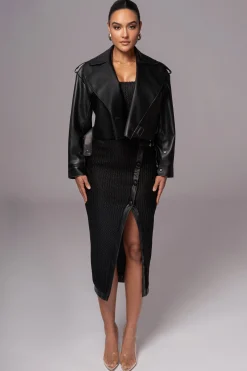 Black Raja Faux Leather Jacket*JLUXLABEL Clearance