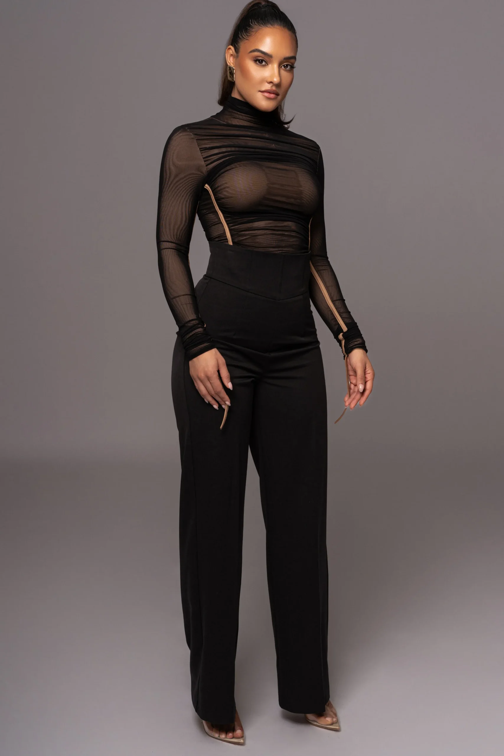 Black Santiana Turtleneck Top*JLUXLABEL Clearance