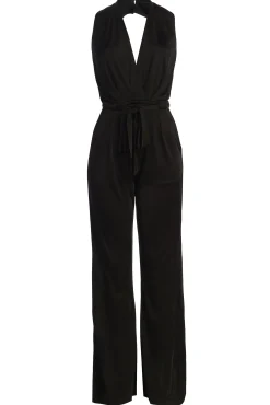 Black Slinky Halter Belted Jumpsuit*JLUXLABEL Best