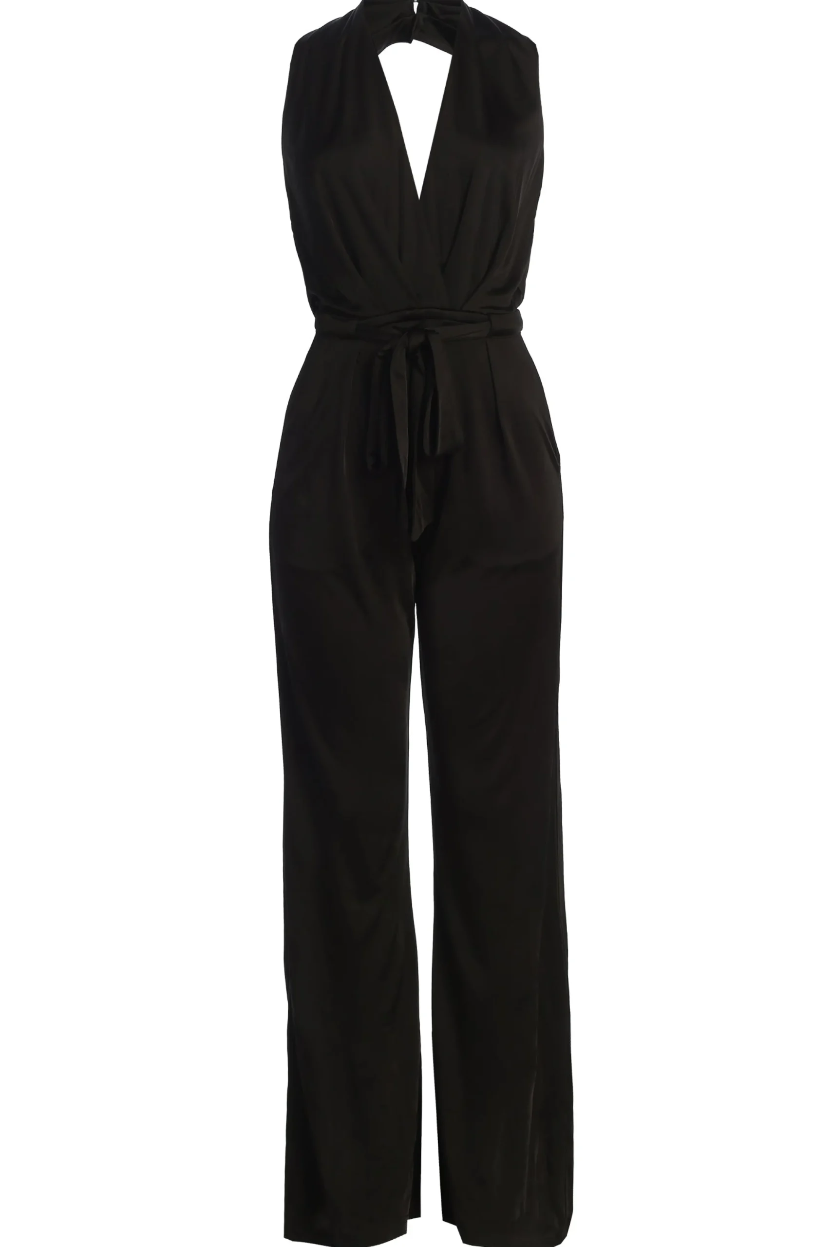 Black Slinky Halter Belted Jumpsuit*JLUXLABEL Best