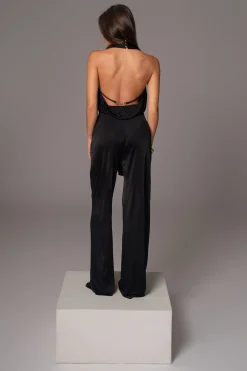 Black Slinky Halter Belted Jumpsuit*JLUXLABEL Best