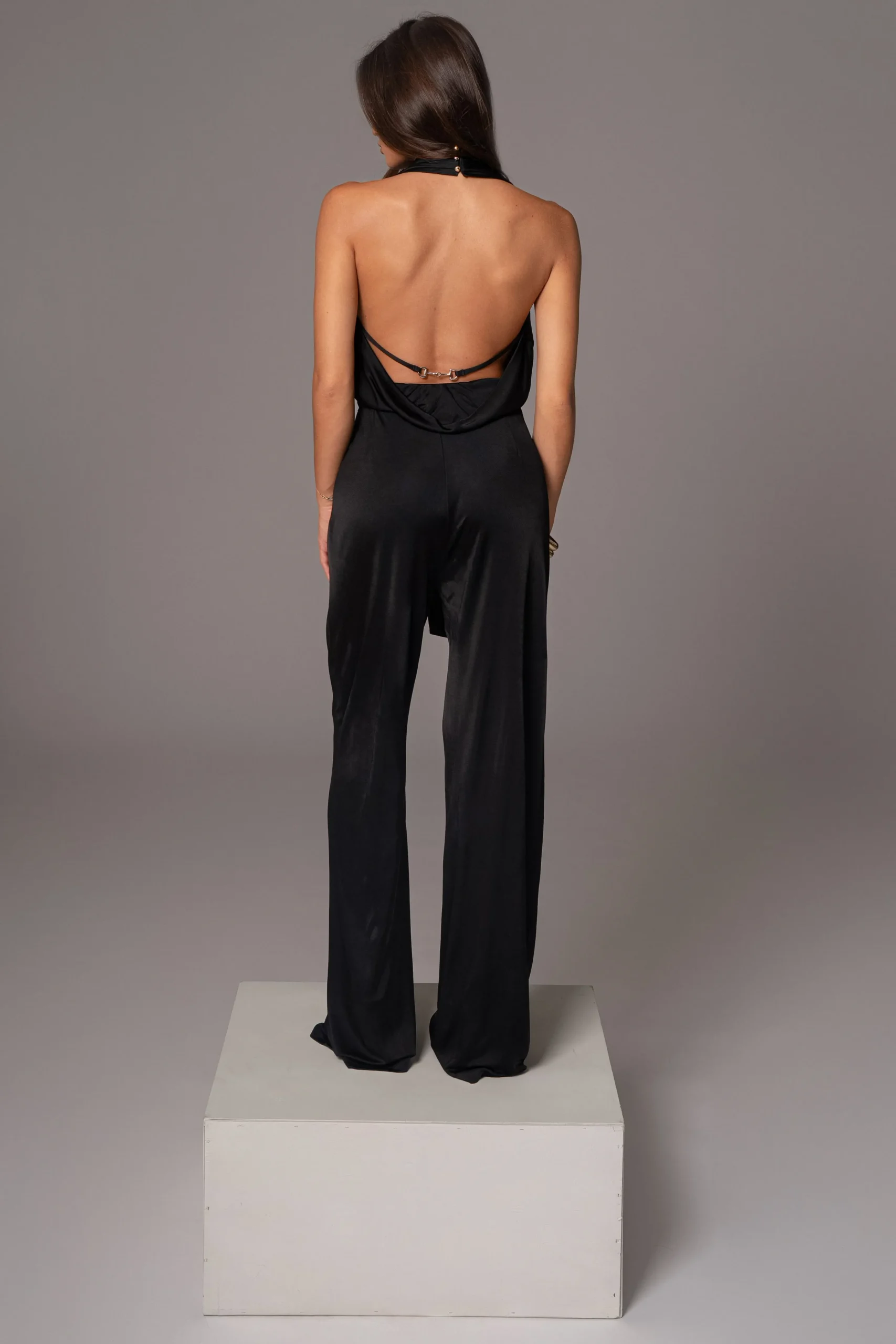 Black Slinky Halter Belted Jumpsuit*JLUXLABEL Best