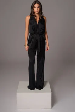 Black Slinky Halter Belted Jumpsuit*JLUXLABEL Best