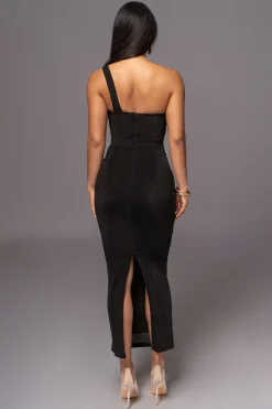 Black Slinky Krishna One Shoulder Maxi Dress*JLUXLABEL Clearance