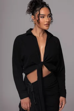 Black Soho Front Tied Woven Top*JLUXLABEL Fashion