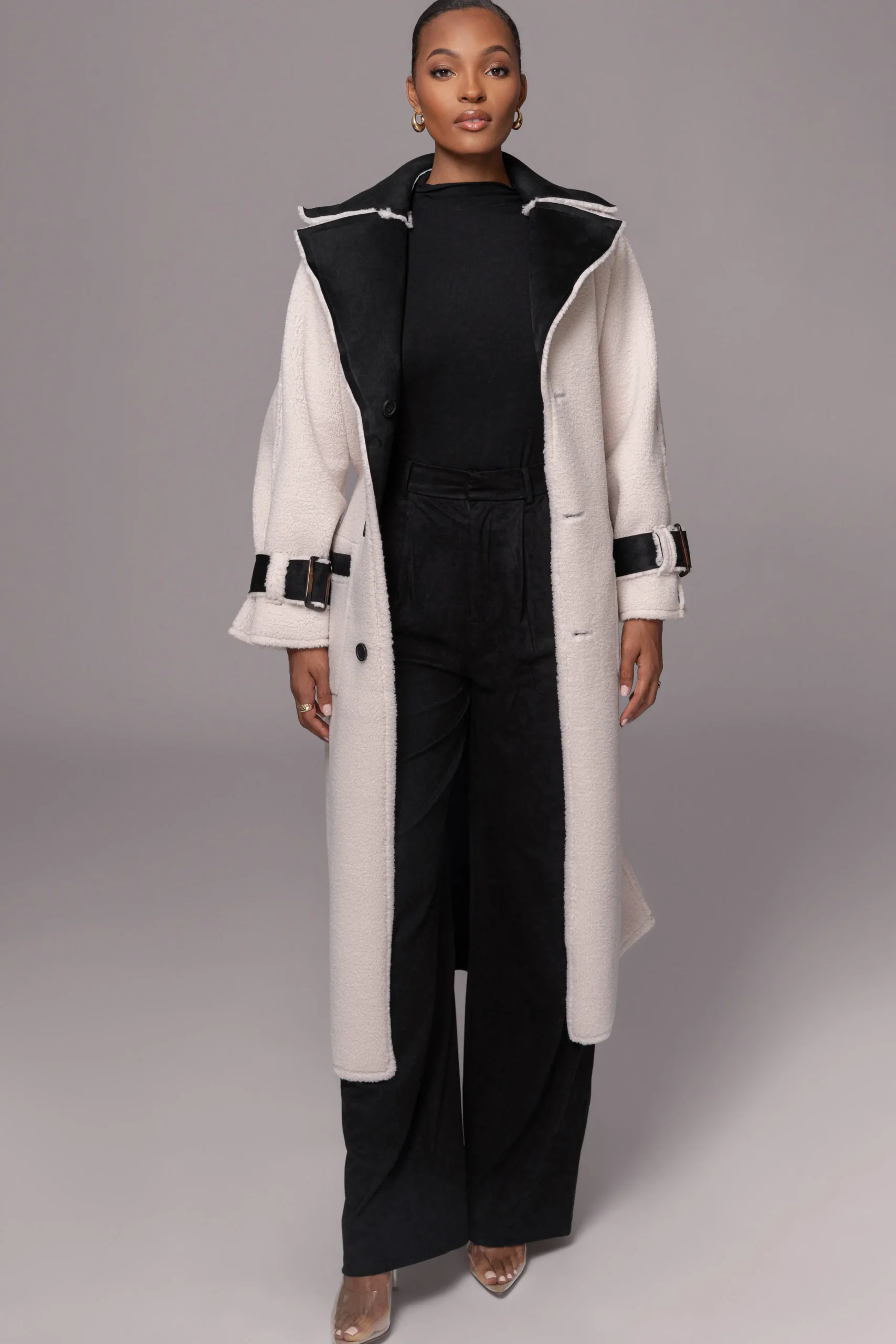 Black Suede And Sherpa Reversible Coat*JLUXLABEL New