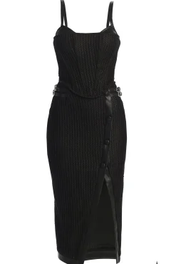 Black Textured Mystique Midi Skirt*JLUXLABEL New