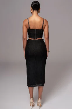 Black Textured Mystique Midi Skirt*JLUXLABEL New