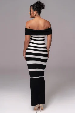 Black/Ivory Striped Custom  Maxi Dress*JLUXLABEL Hot