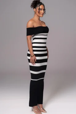 Black/Ivory Striped Custom  Maxi Dress*JLUXLABEL Hot