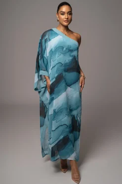 Blue Abstract Mariel One Shoulder Maxi Dress*JLUXLABEL Hot
