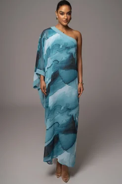 Blue Abstract Mariel One Shoulder Maxi Dress*JLUXLABEL Hot