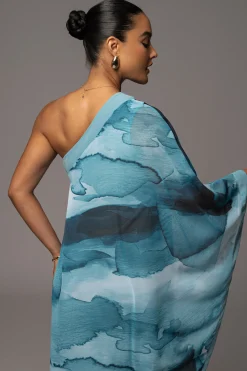 Blue Abstract Mariel One Shoulder Maxi Dress*JLUXLABEL Hot