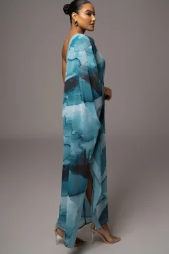 Blue Abstract Mariel One Shoulder Maxi Dress*JLUXLABEL Hot