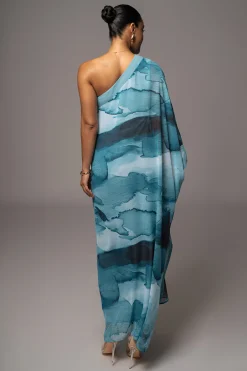 Blue Abstract Mariel One Shoulder Maxi Dress*JLUXLABEL Hot