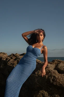 Blue Deep Sea Crochet Maxi Dress*JLUXLABEL Clearance