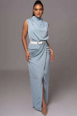 Blue Desiree Mock Neck Top*JLUXLABEL Fashion